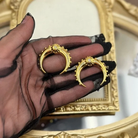 Bold Gold Crescent Hoop Earrings – Stainless Steel - Picture 13 of 14